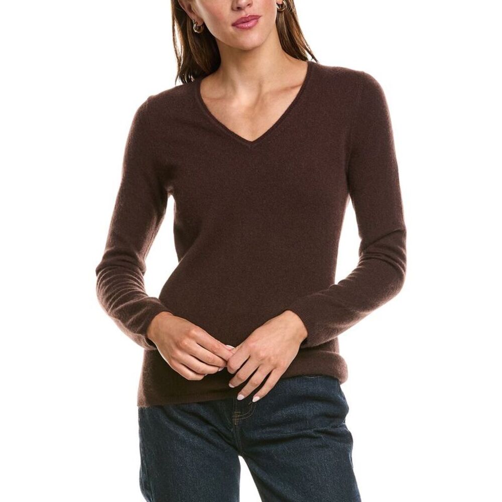 Incashmere Womens Basic V-Neck 100% Cashmere Sweater, Brown